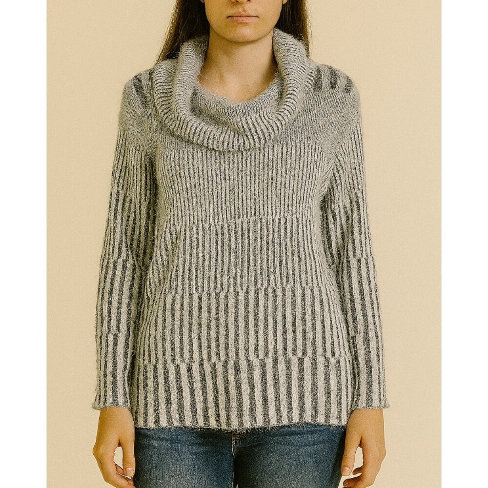 Chances R eyelash sweater black & white turtleneck soft SZ SM Polyester